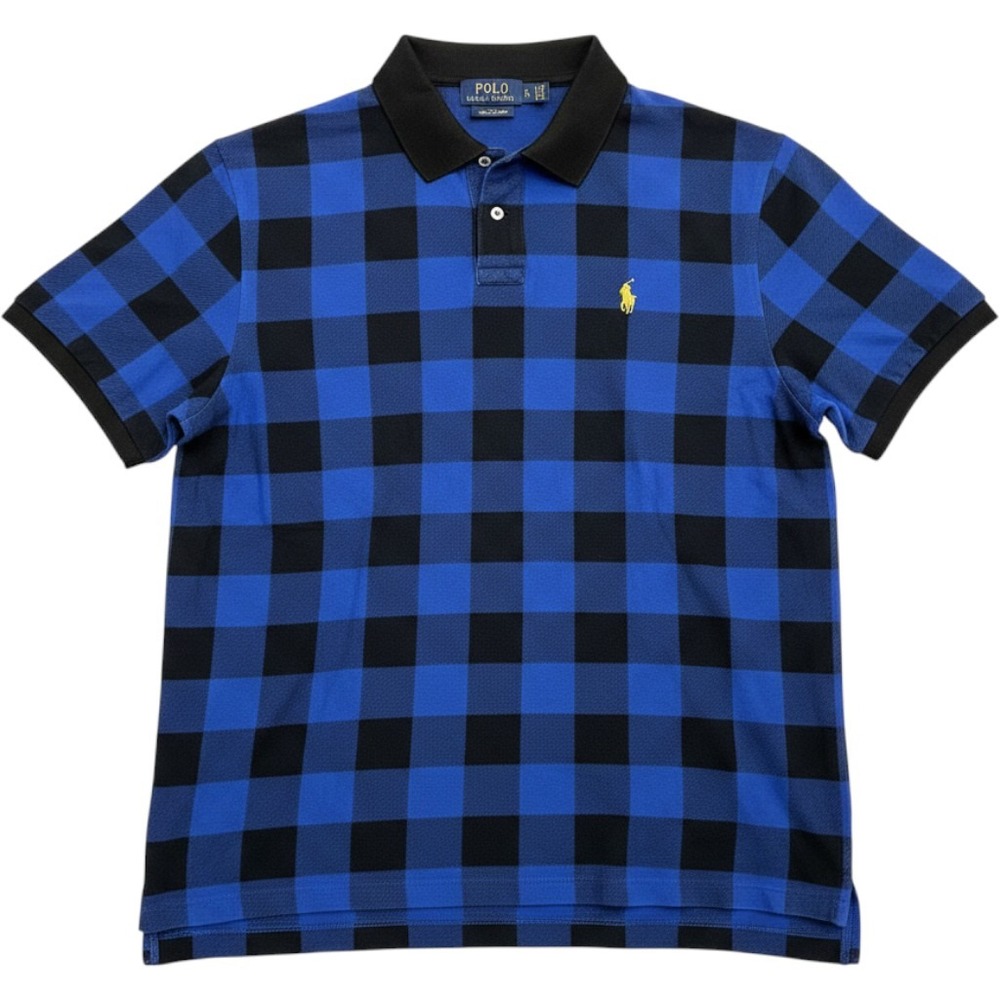 Polo Ralph Lauren Mens XL Custom Slim Fit Buffalo Plaid Polo Shirt Blue Black
